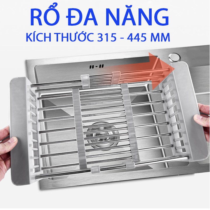 Khay Đa Năng Để Chậu Rửa Chén - Rổ Kệ Inox Đa Năng Co Giãn - Rửa Rau, Trái Cây, Úp Chén...