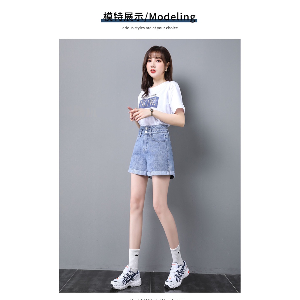 [Mã ICBFRI15 giảm 15K đơn 99K] Quần Short bò Nữ Cạp Cao Phối 2 Cúc Phong Cách Hàn Quốc MIAA