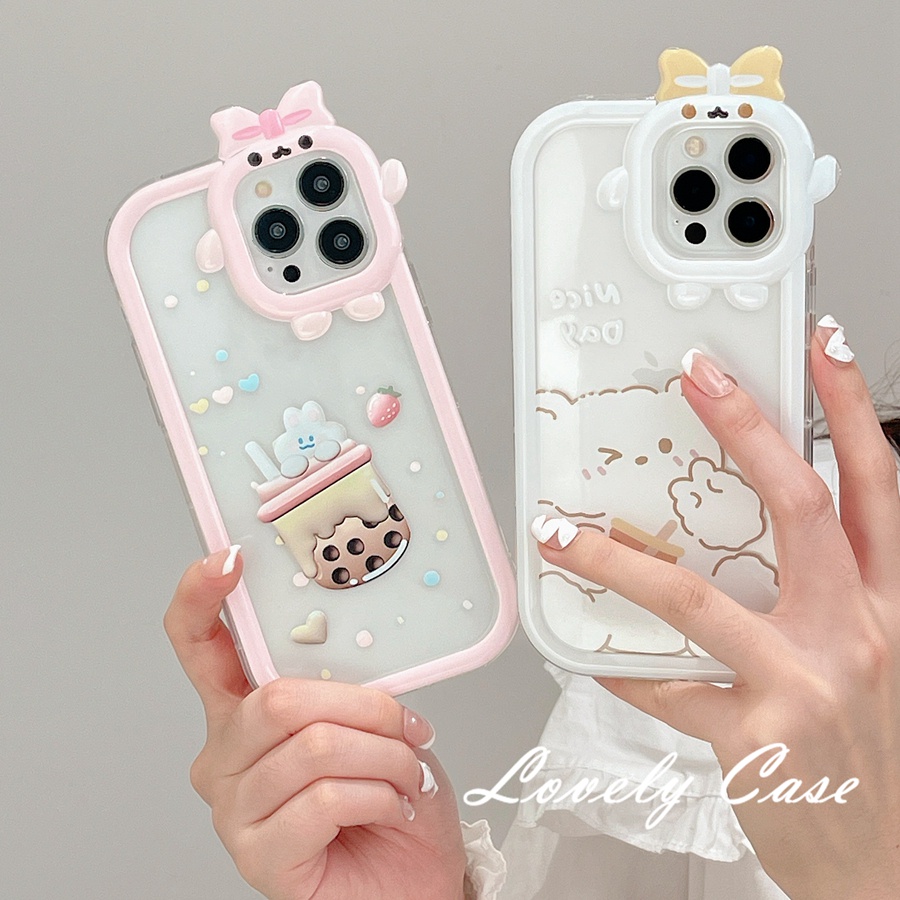 IPhone 14 13 12 11 Pro Max SE 2020 X Xr Xs Max 8 7 PlusỐp Điện Thoại Mềm Trong Suốt Hình Trà Sữa Gấu Trắng Cho