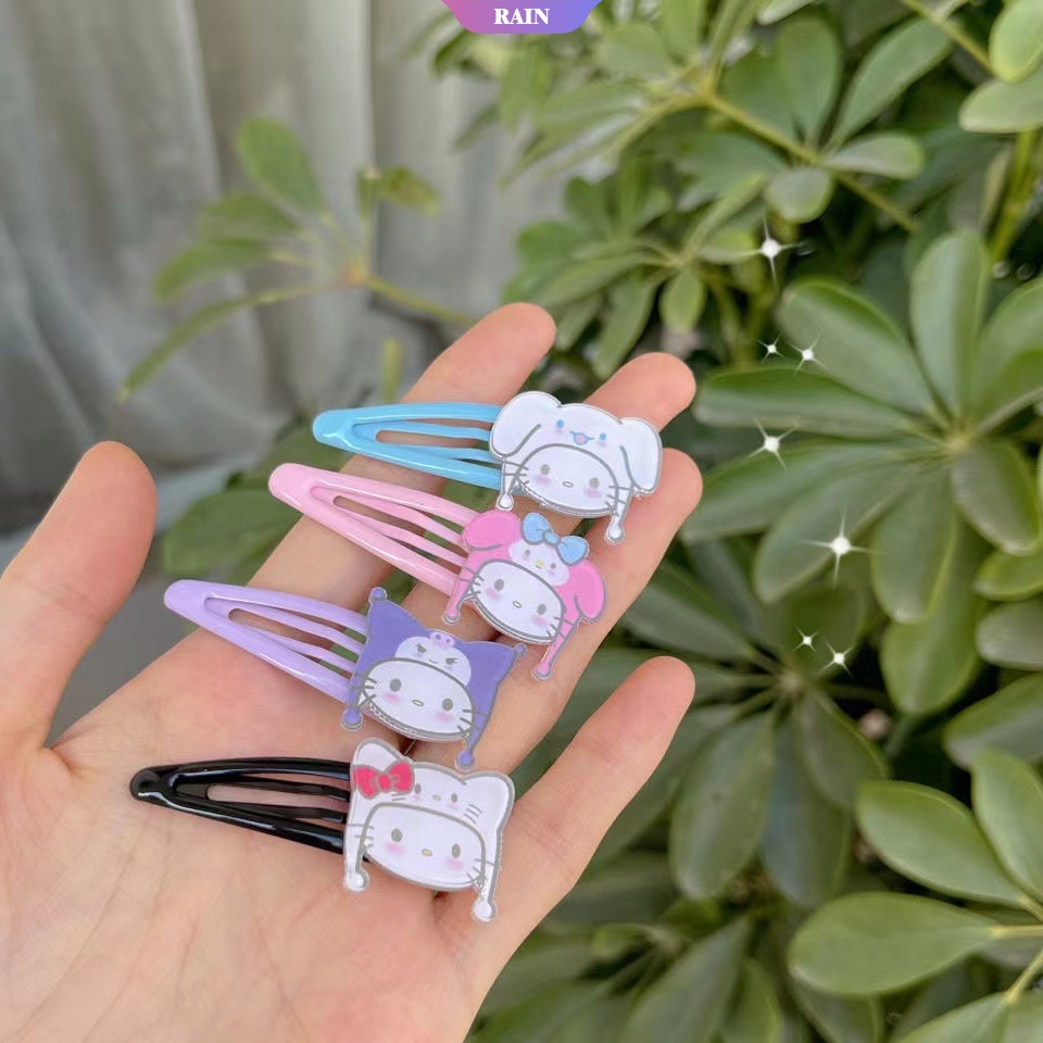 SANRIO Set 4 Kẹp Tóc Họa Tiết Kuromi/ Hello Kitty/ Melody/ Hello Kitty Đáng Yêu Dành Cho Bé Gái