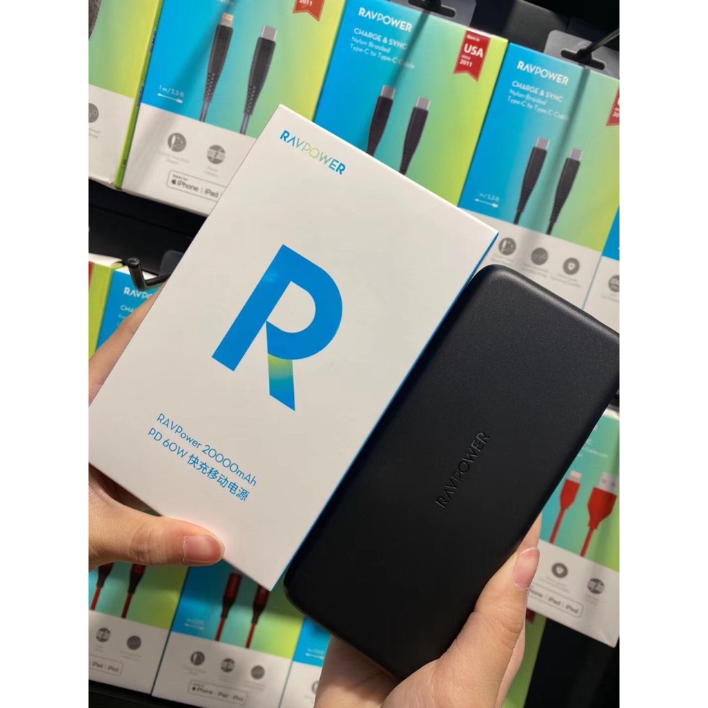 Pin sạc dự phòng RAVPOWER RP-PB201 Pioneer 20000mAh PD 3.0 60W & QC 3.0 18W - Chính hãng .