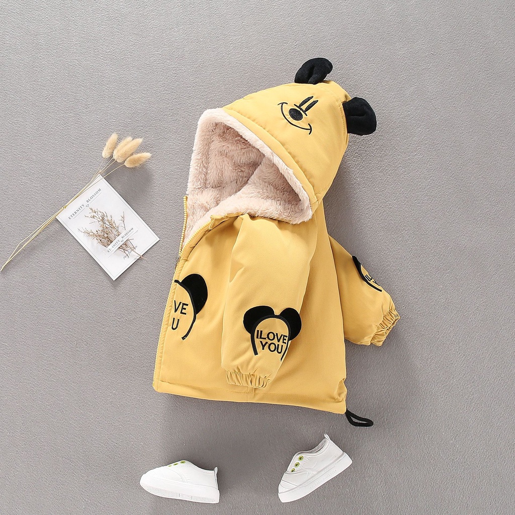 Áo Khoác Lót Lông In Hình Con Gấu Cho Bé Trai Bé Gái Áo Khoác Nỉ Cực Ấm Cho Bé Từ 10-25Kg
