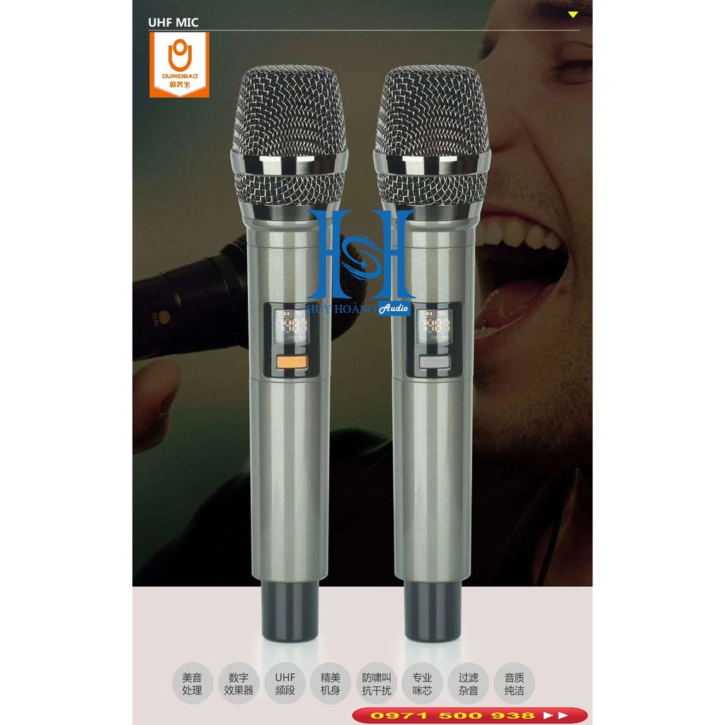 Loa kéo di động OUMEIBAO OM-8028 BASS ĐÔI 20, 2 TREBLE THÙNG GỖ CỰC CHẤT, 2 MIC KHÔNG DÂY KIM LOẠI