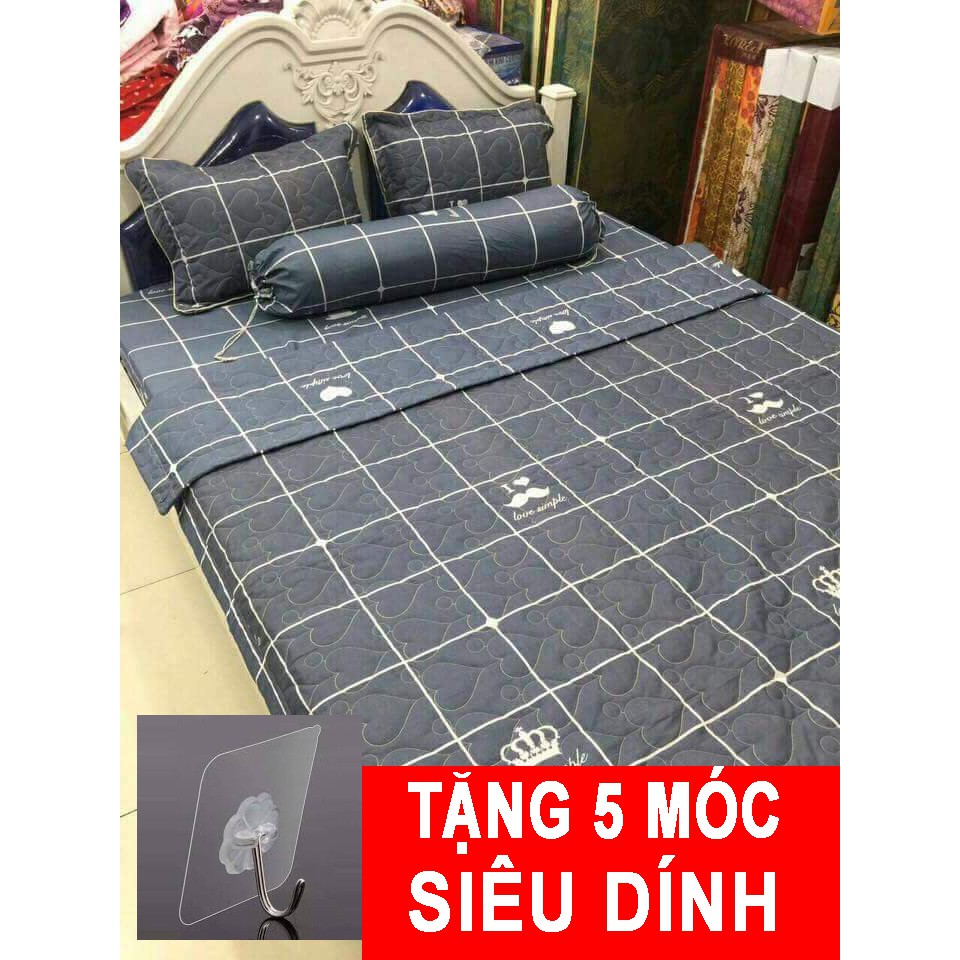 set 5 món chăn hè ga gối mẫu kẻ ô xám