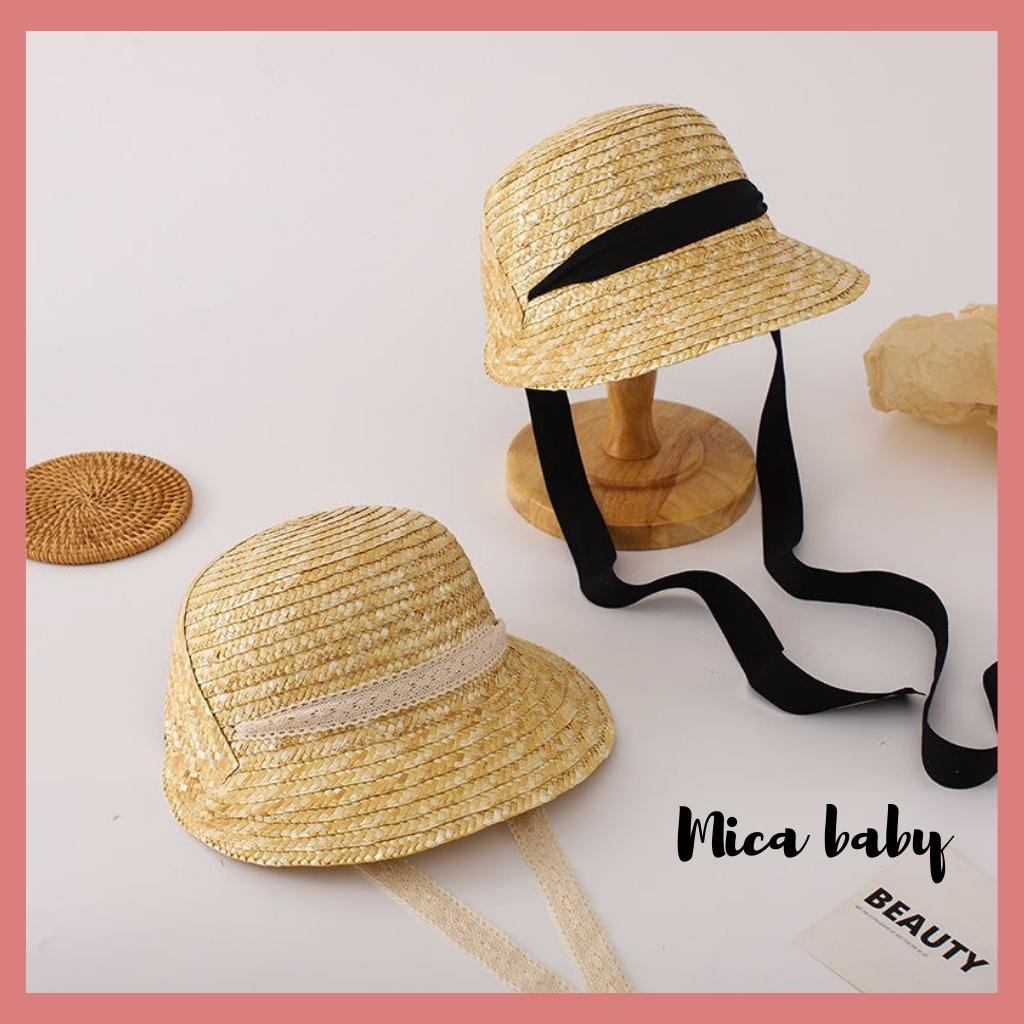 Mũ cói nửa đầu buộc dây phong cách hàn quốc đáng yêu cho bé Mica Baby MH158