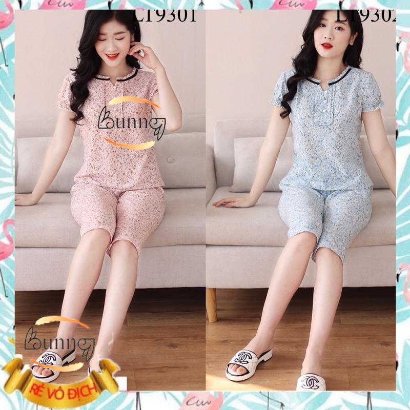 [BunnySky] ĐỒ BỘ NỮ MẶC NHÀ CHẤT LIỆU LỤA MỀM MÁT TAY CỘC QUẦN LỬNG  KIỂU DÁNG ĐẸP HỌA TIẾT HOA LÁ