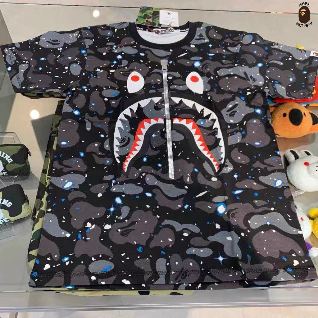 [Ảnh thật + FREESHIP] Tee Bape Shark Galaxy, Áo Thun Bape Cá Ngáo, Áo phông Bape Cá mập chất Cotton | BigBuy360 - bigbuy360.vn