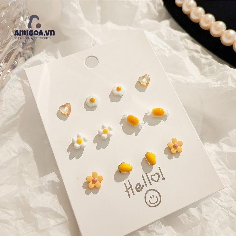 ✨✨Bộ Khuyên Tai Xỏ Lỗ Họa Tiết Phun Sơn Màu Đơn Giản Tươi Mới Cho Nữ