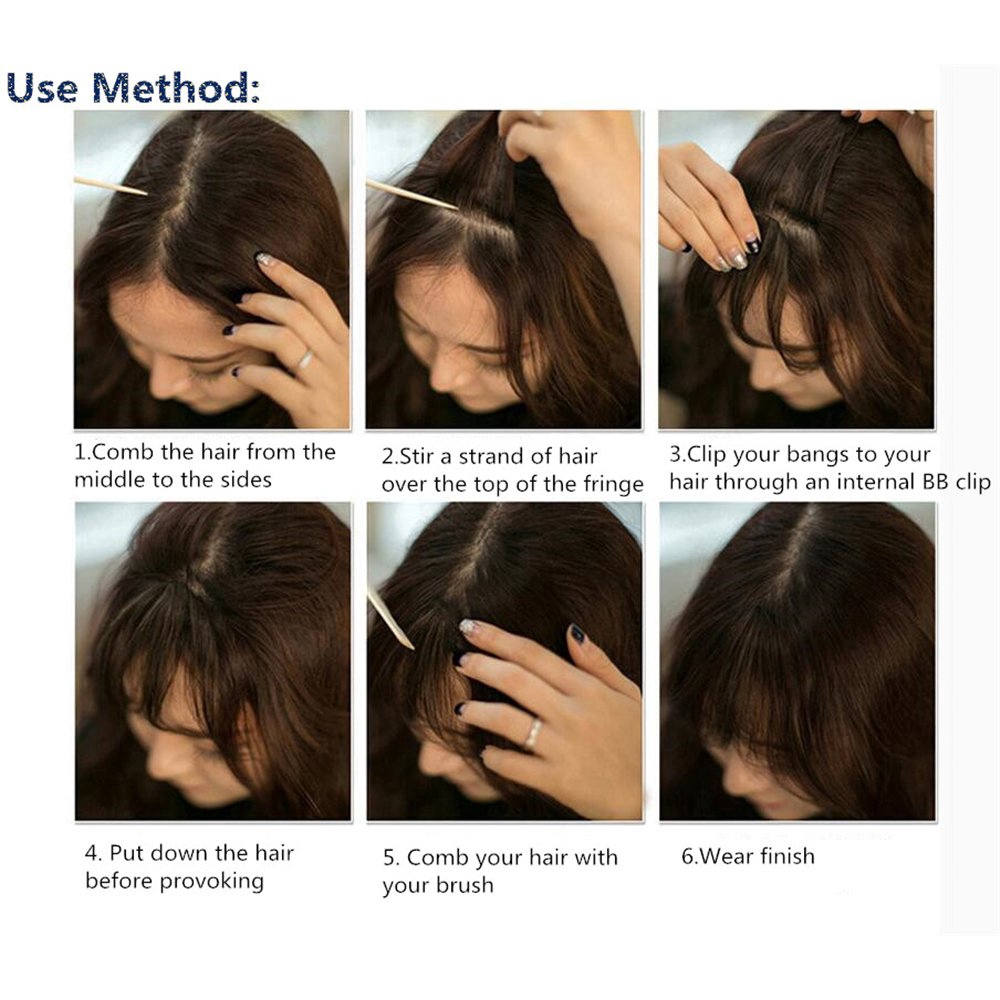 Tóc mái giả nối dài bằng sợi tổng hợp có kẹp gắn siêu tiện lợi dành cho nữ