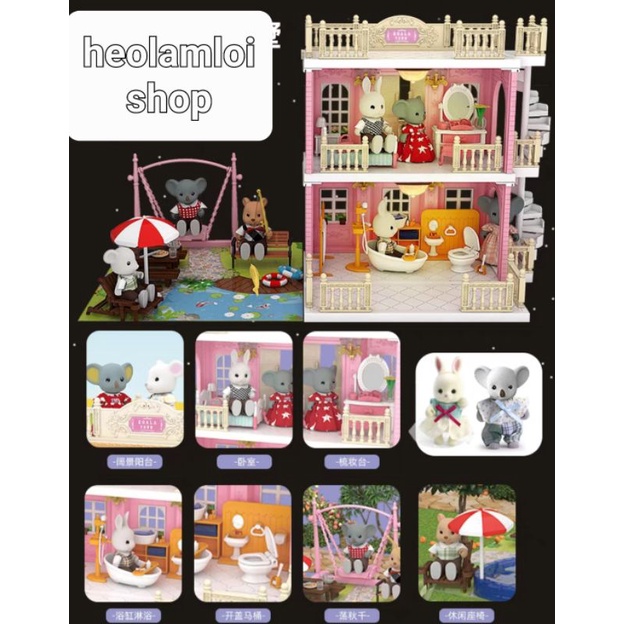 [Koala town] Nhà búp bê 2.5 tầng Koala- chủ đề biệt thự sân vườn 2 phòng (phòng ngủ, phòng tắm)