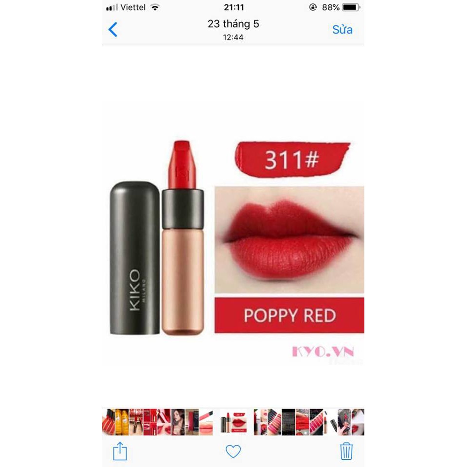 Son Kiko 311 Poppy Red – Velvet Passion Matte Lipstick