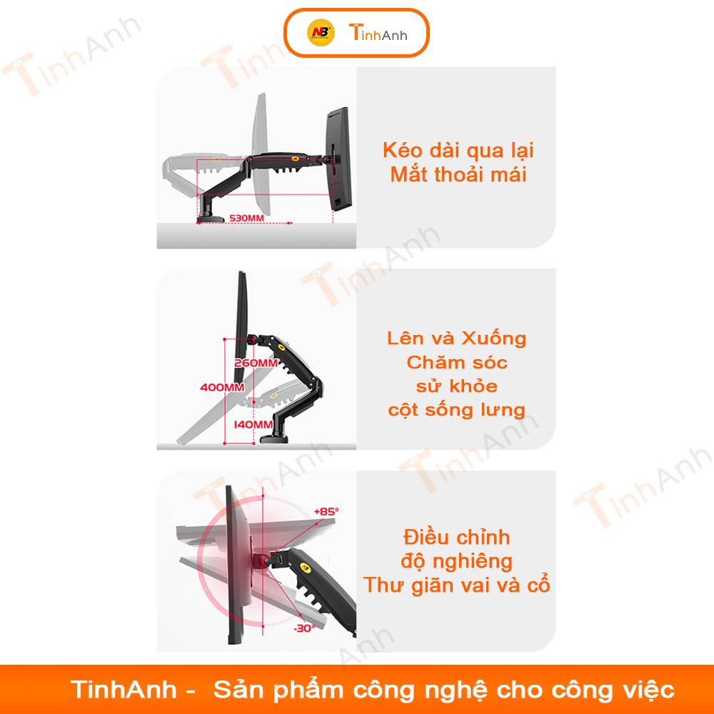 Arm màn hình NB F80 - Giá đỡ màn hình từ17~32 inch 🍀FREESHIP🍀 9Kg Mẫu Hot nhất 2021