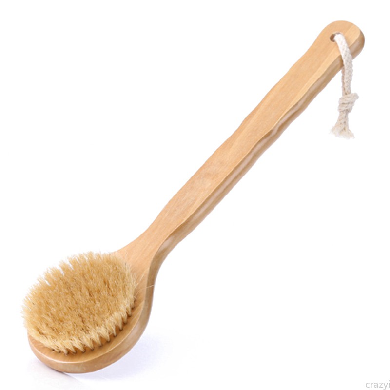 Natural Wooden Bristle Long Handle Bath Back Body Brush Shower Skin Scrub