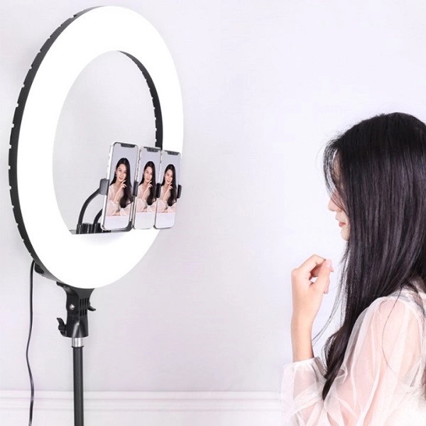 Đèn livestream size 45cm 3 kẹp điện thoại kèm gậy 2m1 hỗ trợ chụp ảnh, make up,quay video 3 chế độ sáng