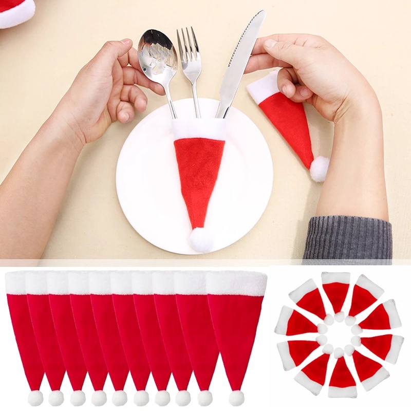 Set 10 Mô Hình Mũ Ông Già Noel Mini Bằng Len Dùng Làm Đồ Trang Sức / Vỏ Chai Rượu DIY