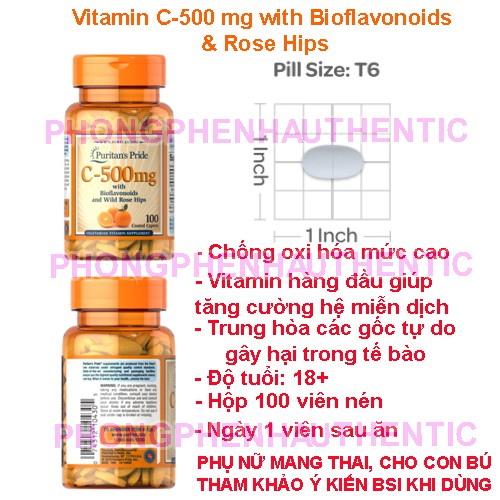 Viên uống bổ sung vitamin C Puritan's Pride C 1000mg -  500MG