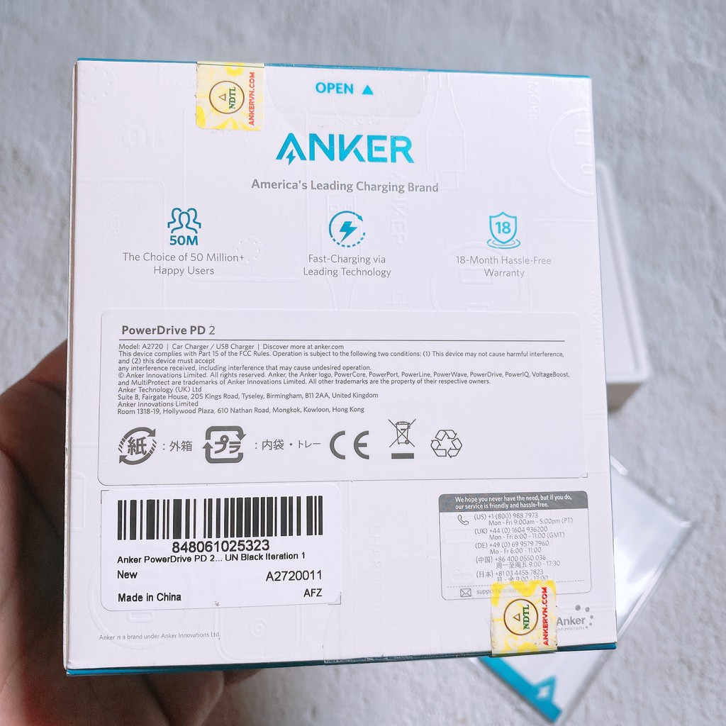 Tẩu Sạc nhanh Ô tô Xe hơi  ANKER PowerDrive 30W 2 Cổng - A2720 Sạc PD Iphone 18W Samsung 12W Chính hãng