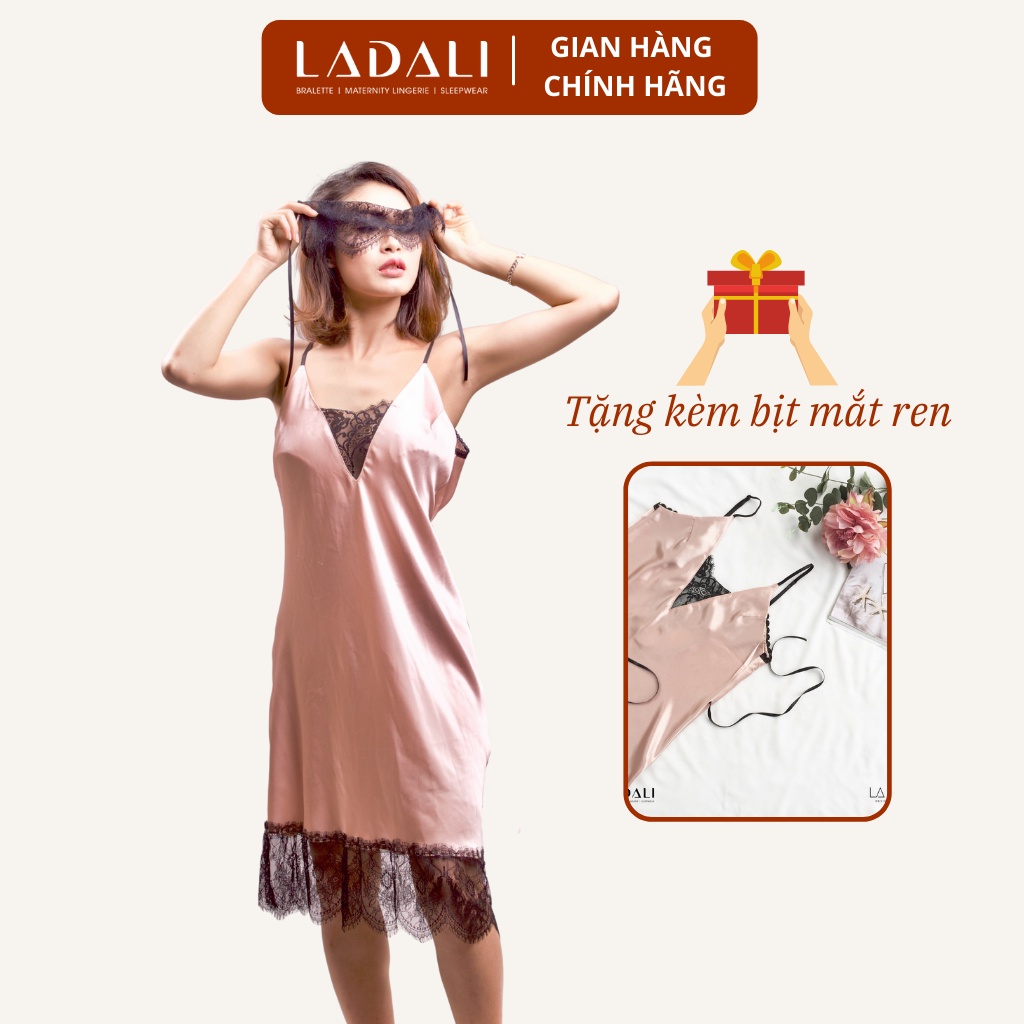 Váy Ngủ 2 Dây Sexy LADALI Váy Ngủ Lụa Thiết Kế Dáng Suông Hở Lưng Phối Ren Chất Liệu Lụa Mềm Mại Cao Cấp VN06