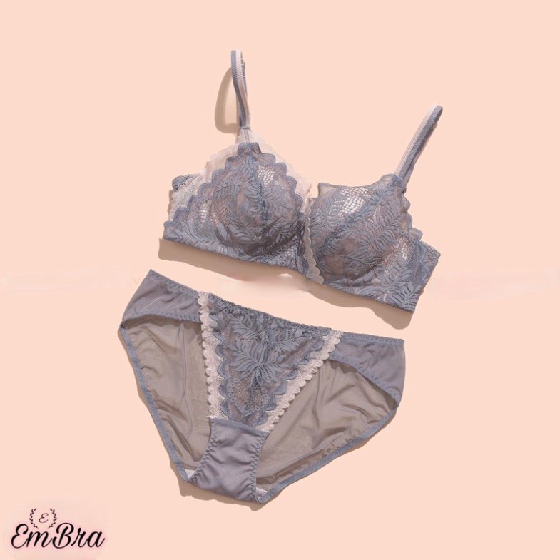 Bộ Đồ Lót Nữ Ren Hoa Chéo Đệm Hơi Nâng Ngực Vừa 3cm Siêu Mềm Mại, Đồ Lót Không Gọng EBB22