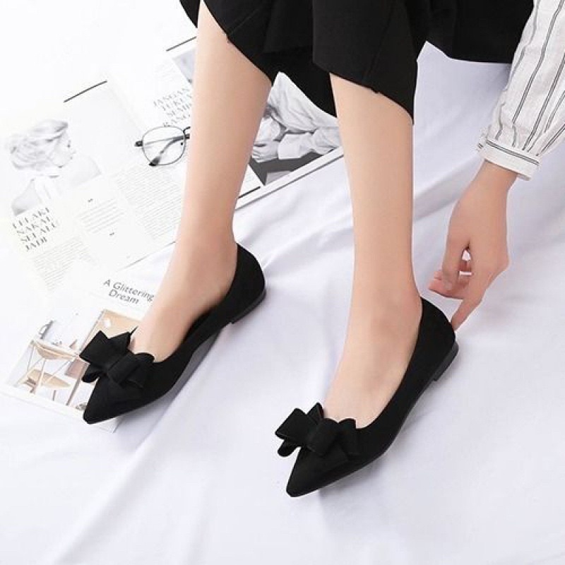 Giày bệt búp bê nữ chất vải xước mũi nhọn giúp lên chân eo thon