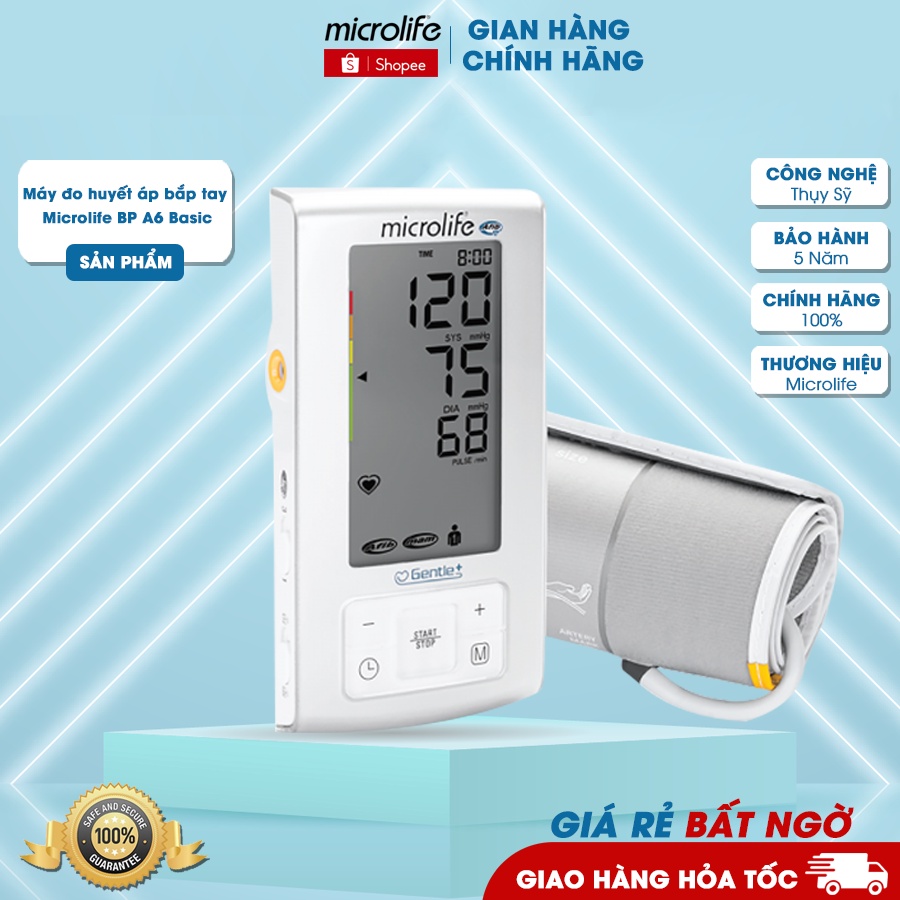 Máy đo huyết áp bắp tay Microlife BP A6 Basic - Công Nghệ Thụy Sĩ, Bảo Hành 5 Năm