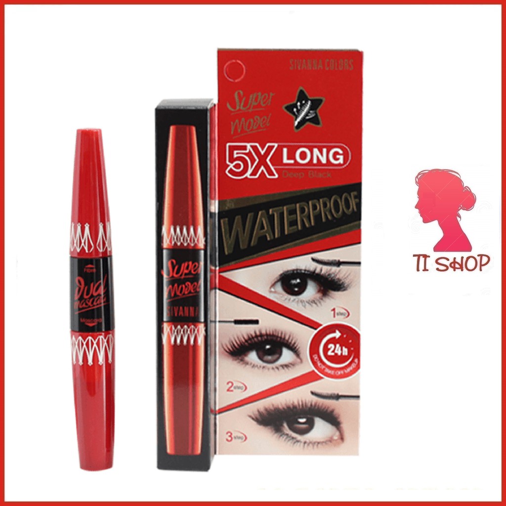 Mascara 5x 💋FREESHIP💋 Mascara sivanna super model 5x long 4,5g + 1,2g Có 2 đầu nối mi