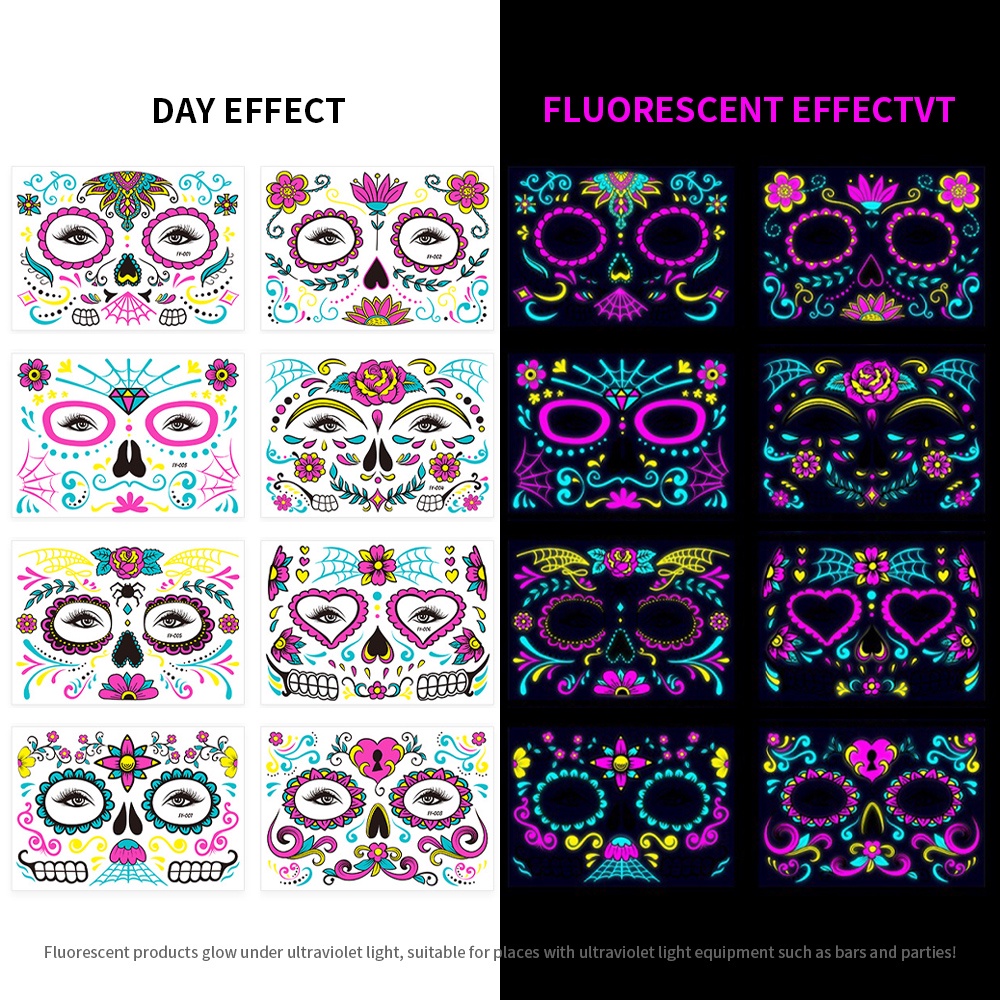 1 Tấm Hình Xăm Dán Chống Tia UV Phát Quang Họa Tiết Halloween