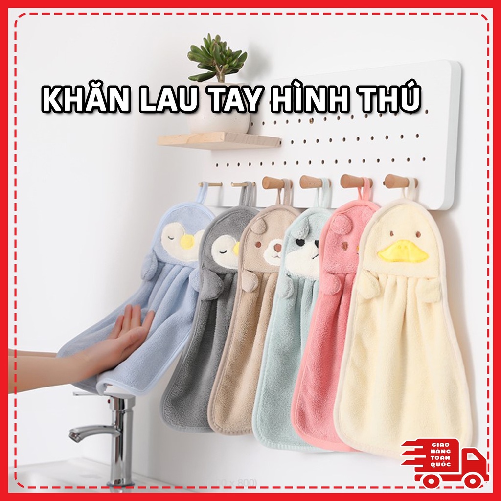 Khăn Lau Tay Treo Tường Nhà Bếp Vải Lông Cừu San Hô Siêu Thấm Đa Năng Họa Tiết Hoạt Hình Dễ Thương