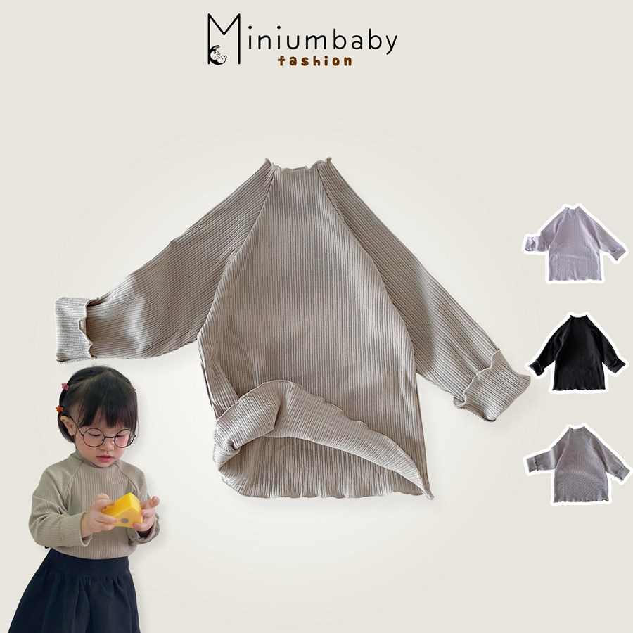 Áo len dài tay thu đông cổ bèo cho bé gái chất 100% cotton len tăm, quần áo trẻ em MiniumBaby-A1058