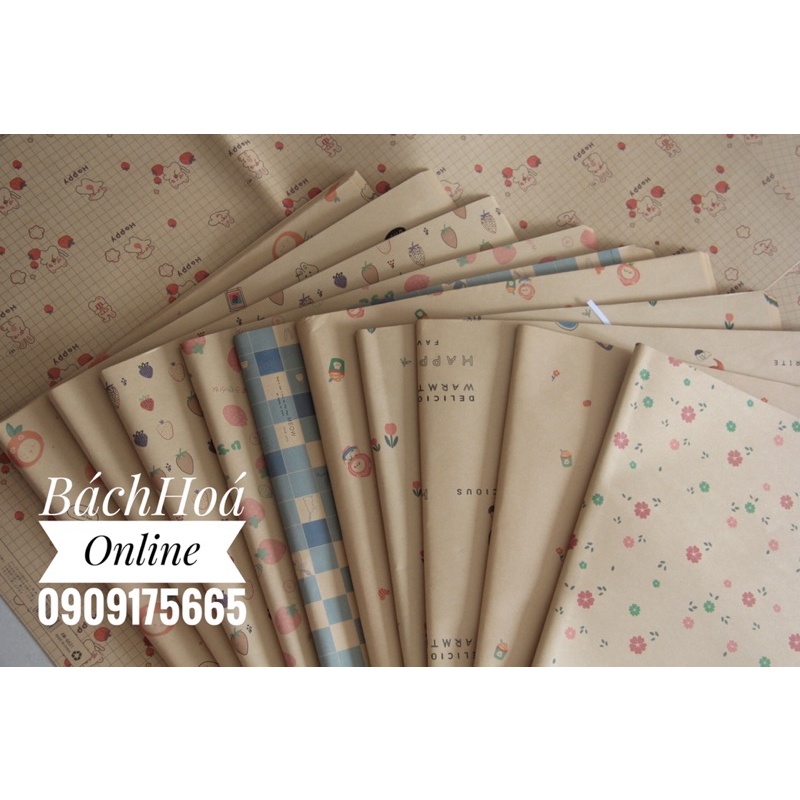 Giấy kraft hoạ tiết vintage - dùng làm sản phẩm hanmade, gói quà, gói hoa, bao 4 quyển tập/vở