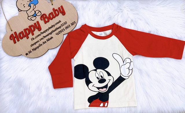 Áo cotton dài tay Zara mickey đỏ 1-5Y (có ảnh thật)