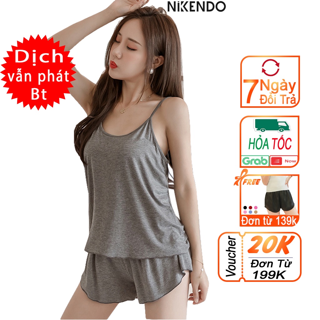 Đồ Ngủ Nữ Mặc Nhà Hai Dây Chất Thun Cotton Co Giãn Cao Cấp Nikendo Co3