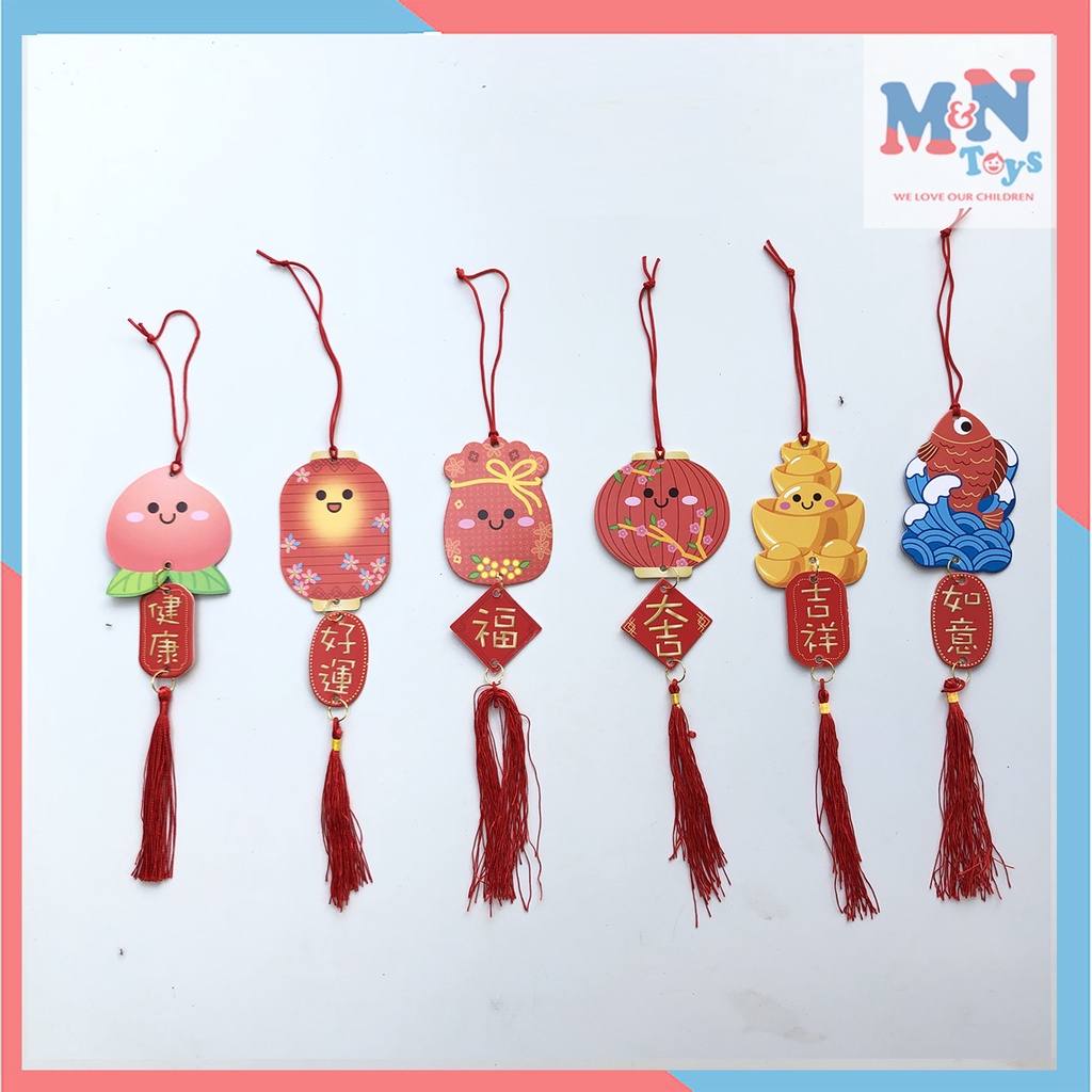 Vỉ 6 dây Liễn quả đào, đèn lồng, cá chép, thỏi vàng, túi tiền treo cây mai đào, làm mẹt, vòng trang trí Tết Nhâm Dần