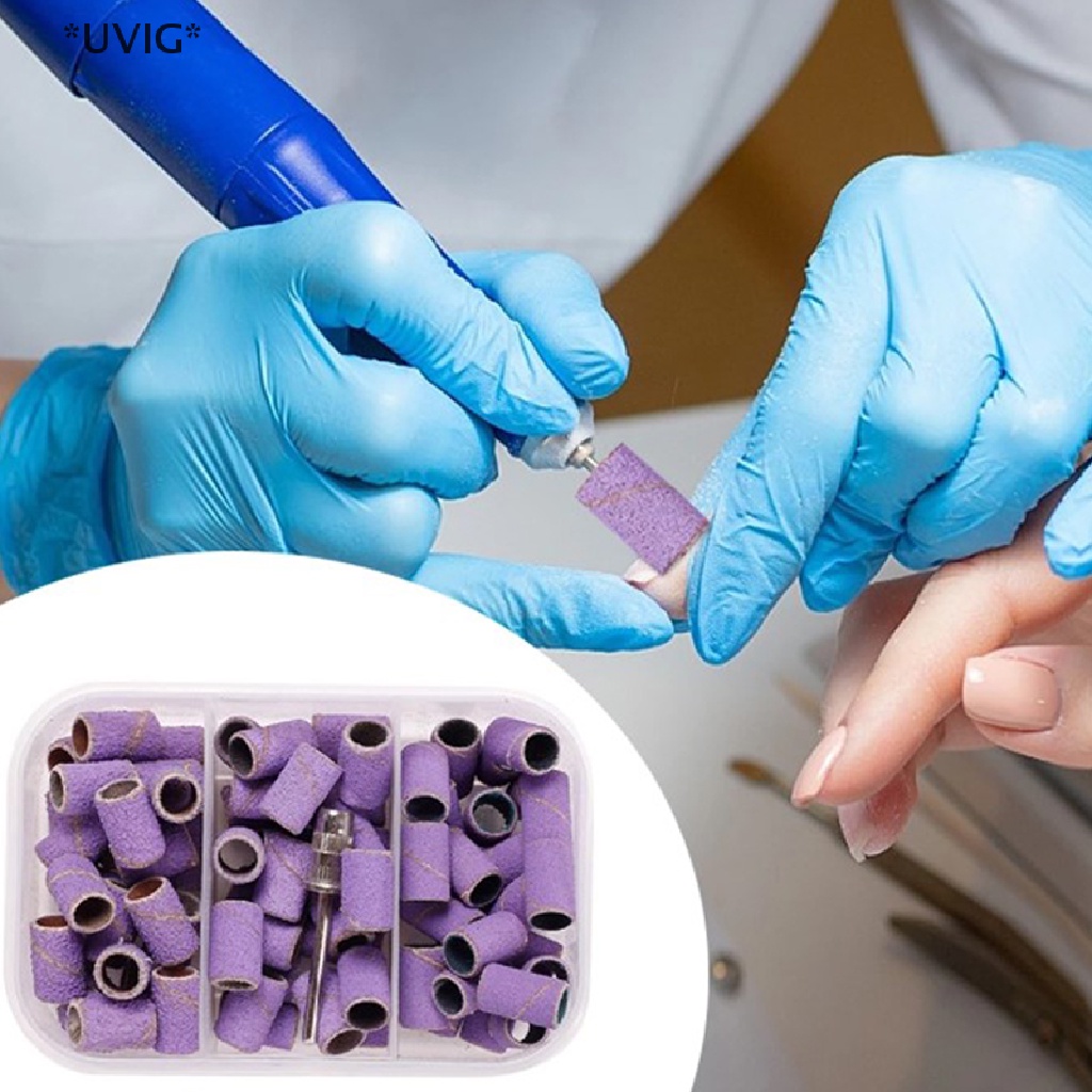[[UVIG]] 60-75Pcs/Box Sanding Cap Bands  180/120/80 Grit Nail Drill Grinding Bit Files [Hot Sell]