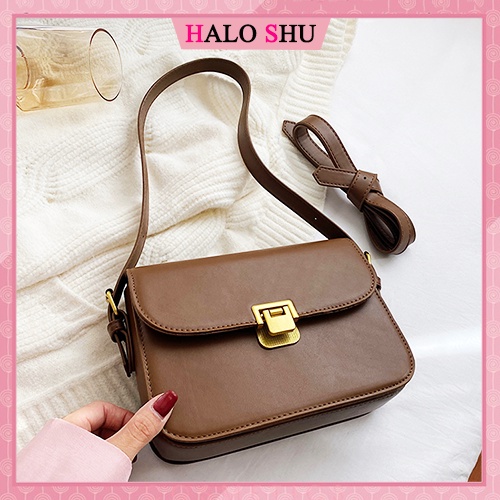 Túi xách nữ đeo chéo dây da dáng hộp đơn giản phù hợp đi chơi HaLo Shu mã DD001