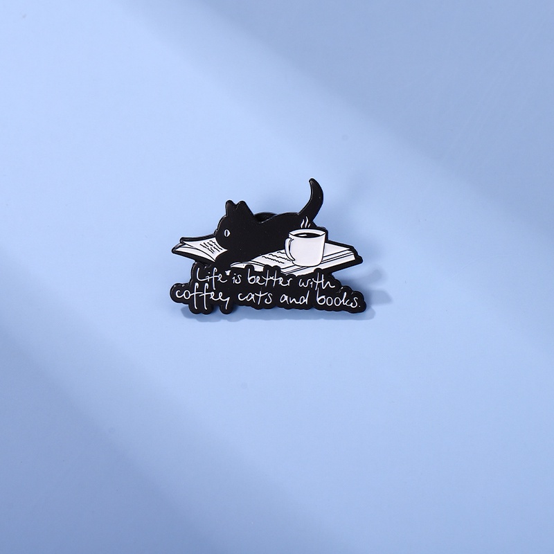 Ghim cài áo QIHE JEWELRY hình chú mèo màu đen độc đáo ngộ nghĩnh