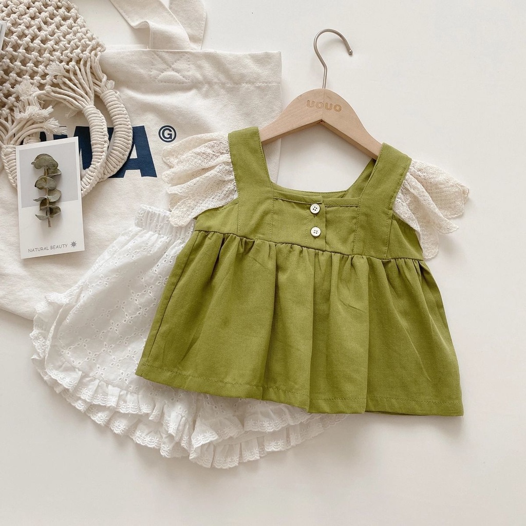 Bộ Đồ Nữ!Bộ Trang Phục Hai Mảnh Gồm Áo Hai Dây Tay Ngắn Và Quần Ngắn Bằng Cotton Phong Cách Phương Tây Thời Trang Mùa Hè Hàn Quốc Mới Cho Bé Gái 0326
