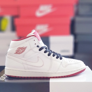 [Chính Hãng] Giày Jordan 1 Retro Mid White Gym red, size 42, real 2hand