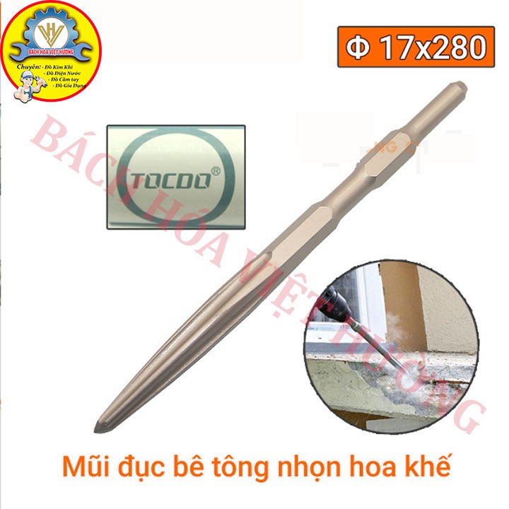 Mũi đục bê tông nhọn hoa khế chuôi gài Φ17mm TOCDO [SẮN HÀNG]