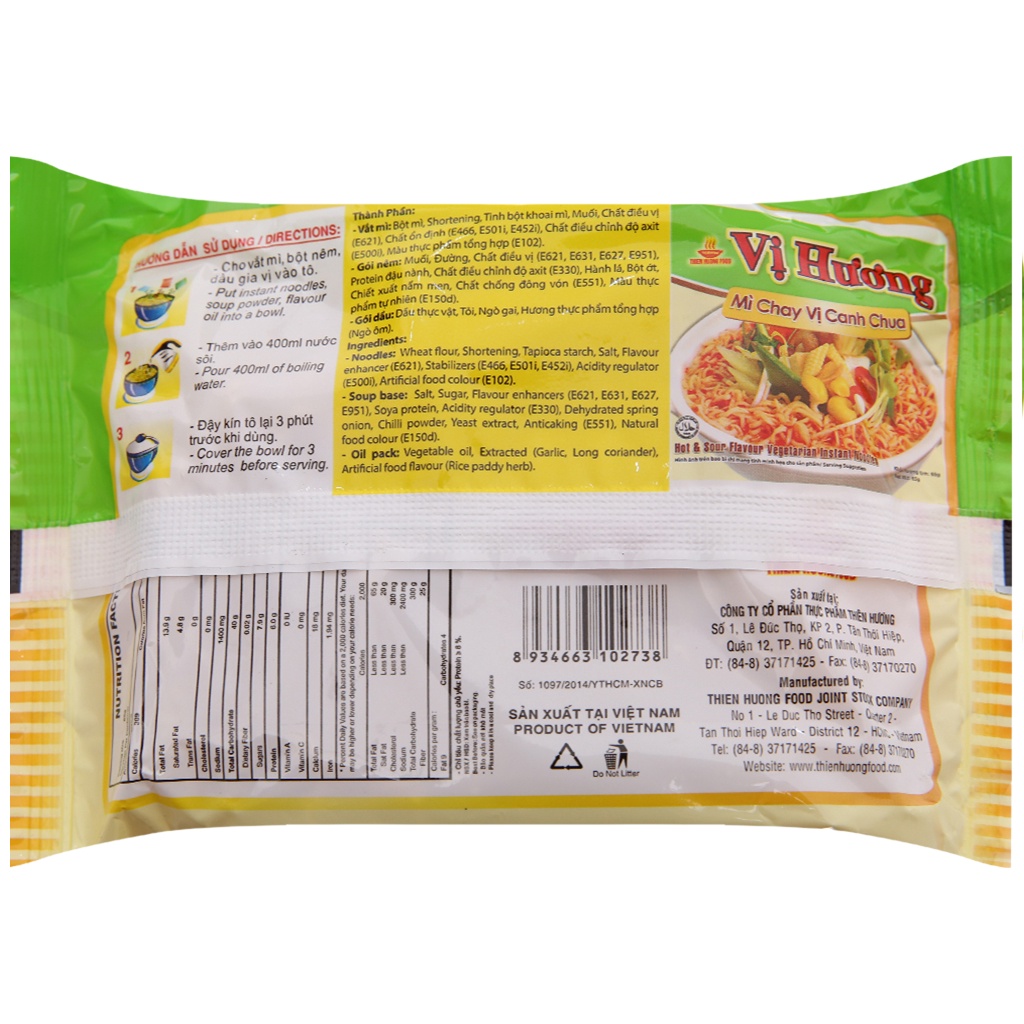 Thùng 30 gói mì chay vị canh chua 65gr