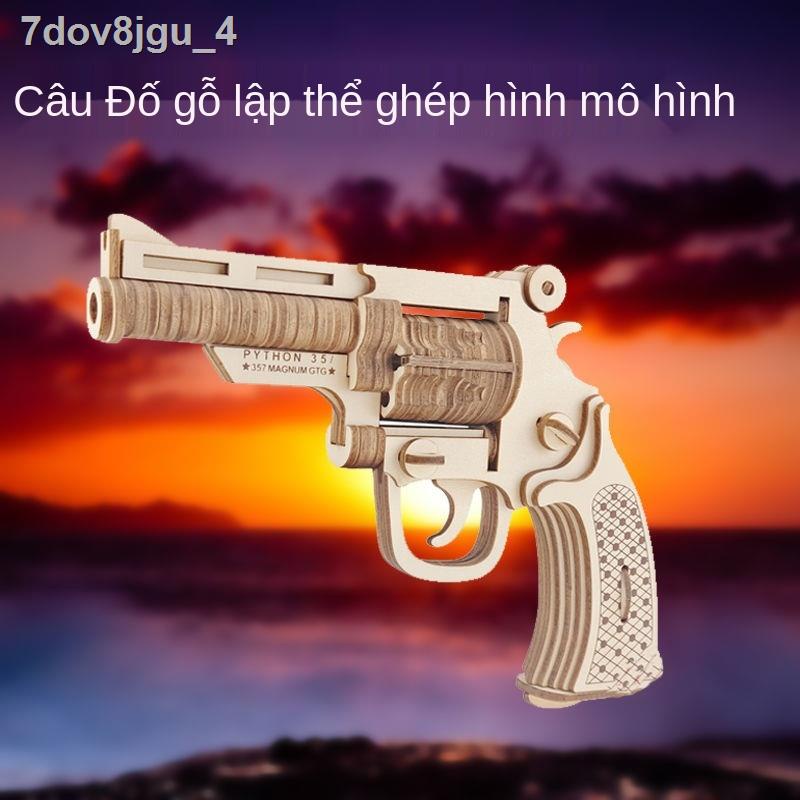 Súng lục mô hình câu đố bằng gỗ ba chiều trí tuệ trẻ em 3d máy bay tàu xây dựng cậu bé đồ chơi lắp ráp ô tô