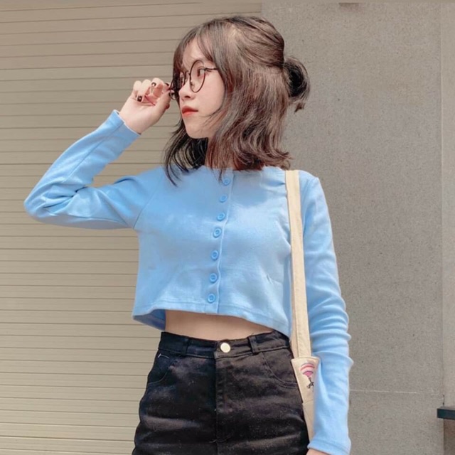 Áo croptop nữ dài tay cài cúc YAN chất đẹp