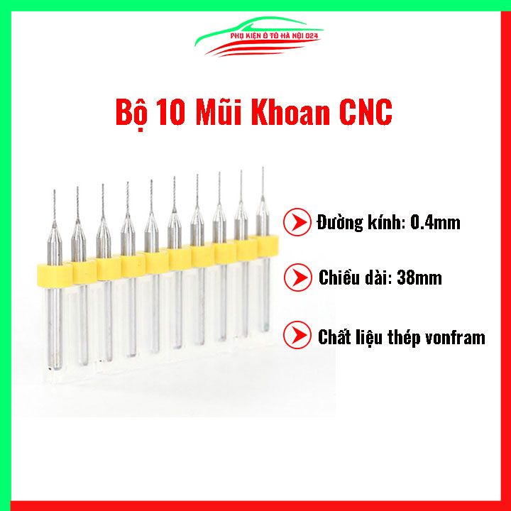 Hộp 10 mũi khoan CNC cao cấp độ chính xác cao đường kính mũi 0.4mm
