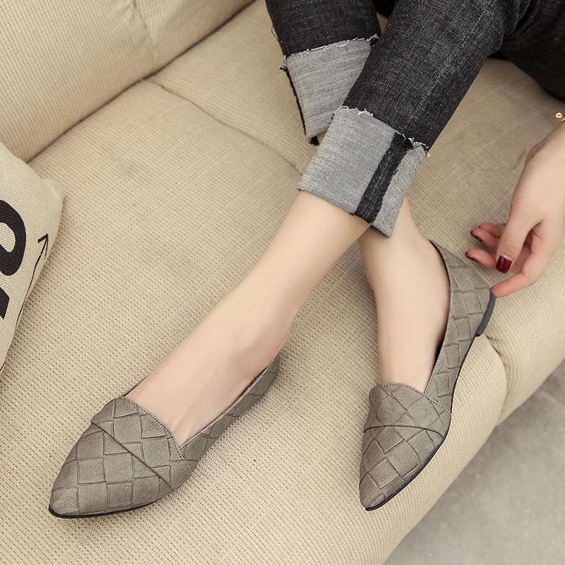 SWEETC Thời trang giày da kẻ sọc phong cách Hàn Quốc giày da mũi nhọn xu hướng giày bệt | BigBuy360 - bigbuy360.vn