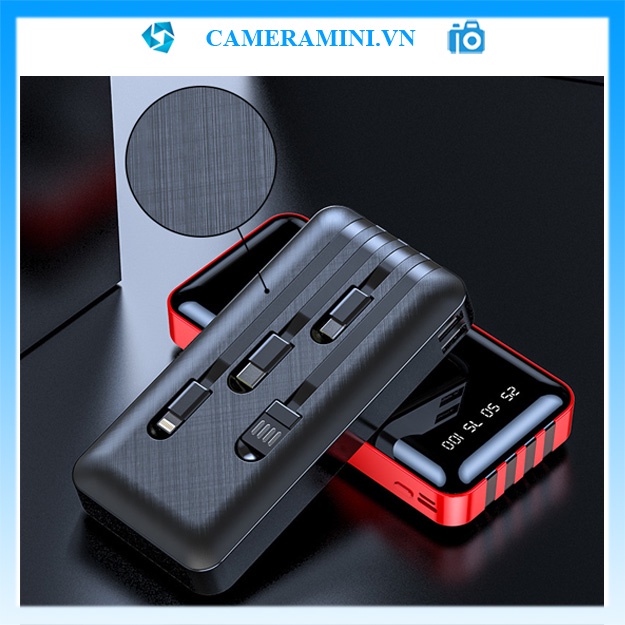 Pin sạc dự phòng 20000mah power bank có sẵn 4 dây sạc, có led báo dung lượng, 2 cổng usb, 2 cổng sạc type C
