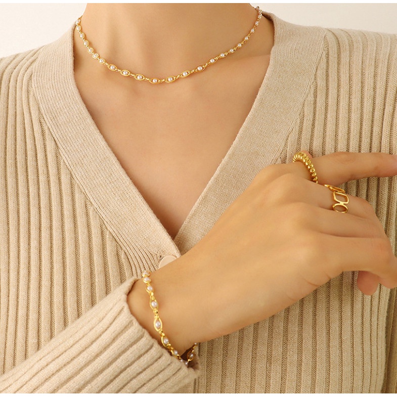 Lắc Tay Ngọc Trai Nhân Tạo Titan Ko Đen TT 4213