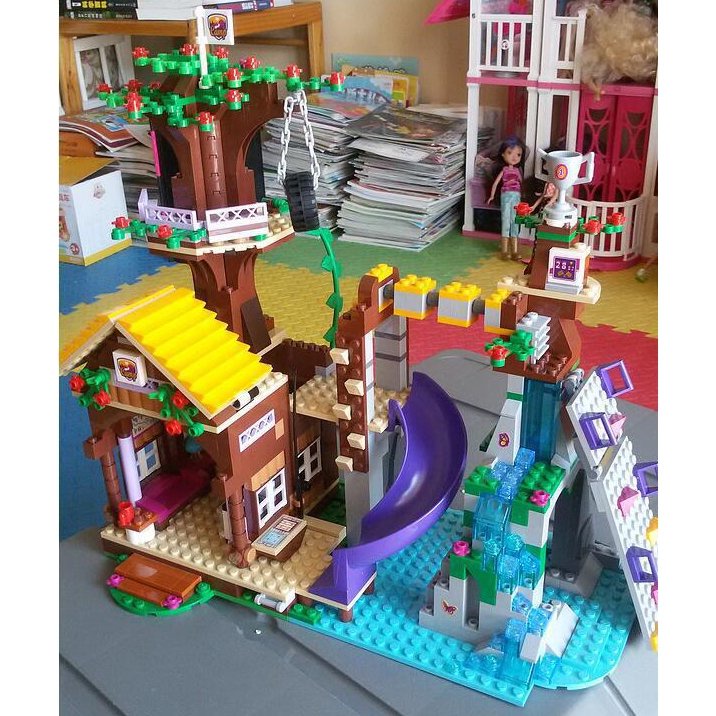 (sẵn hàng hộp to) Đồ chơi xếp hình lego friends bé trai bé gái biệt thự trong rừng có cầu trượt vui chơi cắm trại SX3019