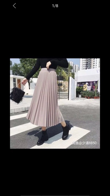 Chân váy xếp li dáng dài ánh nhũ