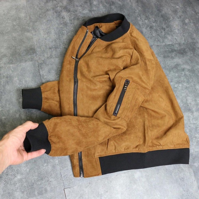 Áo khoác bomber da lộn bershka vnxk