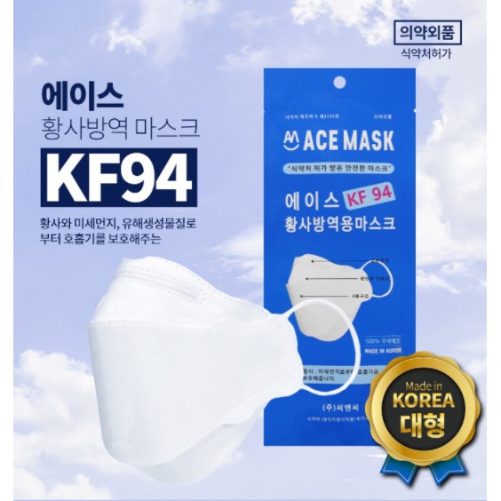 Khẩu Trang Hàn Quốc 4 lớp Lọc Đến 94% Bụi Mịn KF94 MASK (1 Chiếc/ Size Lớn)